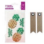4 stickers strass 15 x 9 5 cm Ananas + 20 étiquettes kraft Fanion