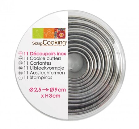 Emporte-pièces ronds en inox 11 pièces
