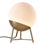 Lampe de table sphérique en verre blanc  douille et pieds en laiton Ø 20 cm