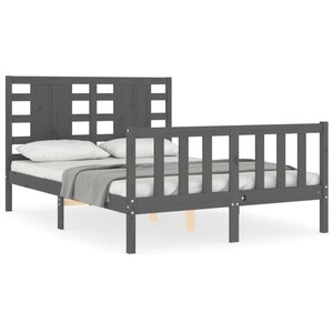 vidaXL Cadre de lit avec tête de lit gris 140x190 cm bois massif