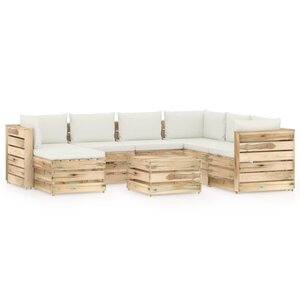 vidaXL Salon de jardin 8 Pièces avec coussins vert bois imprégné