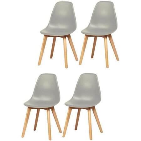 SACHA Lot de 4 chaises de salle a manger gris - Pieds en bois hévéa massif - Scandinave - L 48 x P 55 cm