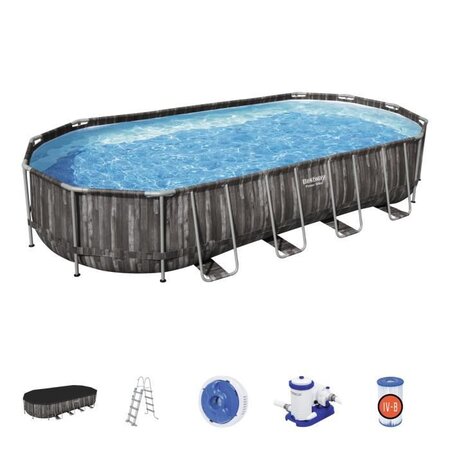 Piscine Hors-sol Tubulaire Bestway Power Steel Oval Imitation Bois 732x366x122 cm Épurateur a Cartouche de 9 463 L/H