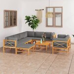vidaXL Salon de jardin 10 Pièces avec coussins gris Bois de teck solide