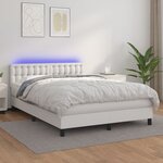 vidaXL Sommier tapissier et matelas et LED Blanc 140x190 cm Similicuir