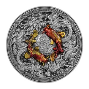 Koi and dragons 2 once silver & 11.5 once copper monnaie 10000 francs chad 2023