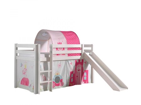 PINO Lit mezzanine avec toboggan + Princess rideau et tunnel de lit + 3 pochettes