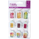 9 stickers 3D - Boissons mason jars 5 cm