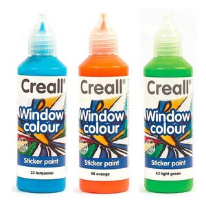 3 peintures repositionnables pour vitres 80 ml - bleu turquoise-orange-vert clair