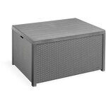 ALLIBERT by KETER - Salon de jardin SanRemo Storage 5 places - table basse coffre range-coussins - imitation rotin tressé - gris