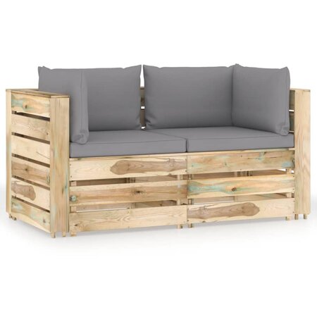 vidaXL Canapé de jardin 2 places avec coussins Bois imprégné de vert