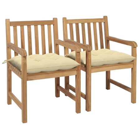 vidaXL Chaises de jardin 2 Pièces avec coussins blanc crème Bois de teck