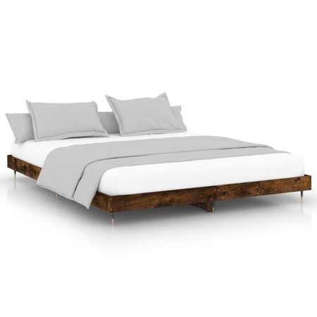 vidaXL Cadre de lit chêne fumé 150x200 cm bois d'ingénierie