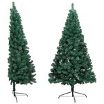 vidaXL Demi-arbre de Noël artificiel pré-éclairé et boules vert 210 cm