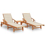 vidaXL Chaises longues 2 Pièces avec table et coussins Acacia solide
