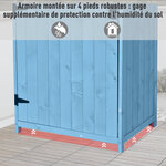 Armoire abri de jardin remise pour outils 3 étagères 2 porte loquets toit pente bitumé 77L x 54l x 179H cm pin massif traité bleu
