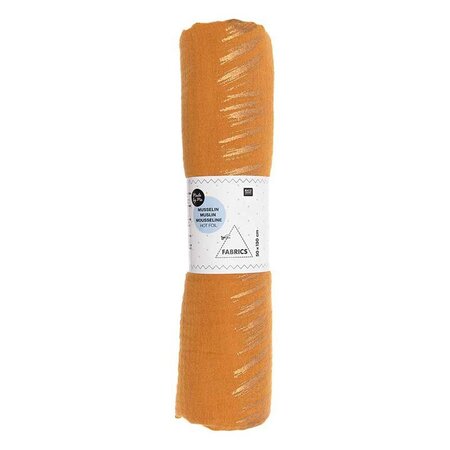 Coupon double gaze de coton hot foil, 130 g / m², 50 x 130 cm - moutarde