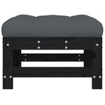 vidaXL Repose-pieds de jardin et coussins 2Pièces noir bois de pin massif