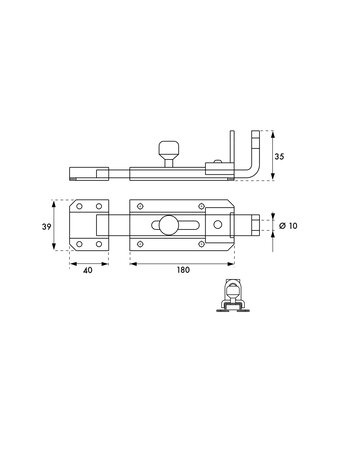 THIRARD - Verrou transversal porte cadenas cadenassable longueur 180mm pêne plat coulissant acier zingué