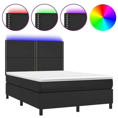 vidaXL Sommier tapissier avec matelas et LED Noir 140x190cm Similicuir