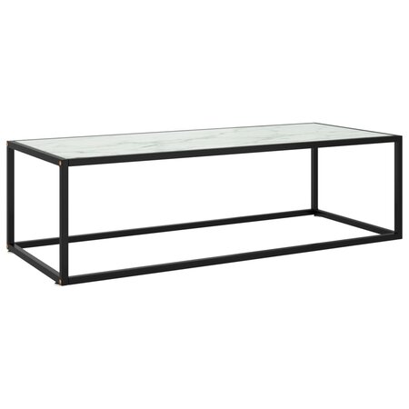 vidaXL Table basse Noir avec verre marbre blanc 120x50x35 cm