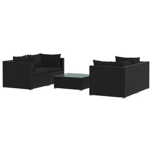 vidaXL Salon de jardin 5 Pièces avec coussins Résine tressée Noir