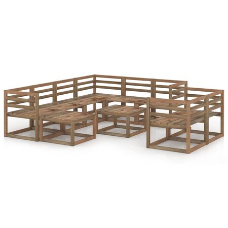 vidaXL Salon de jardin 10 Pièces Marron Bois de pin imprégné