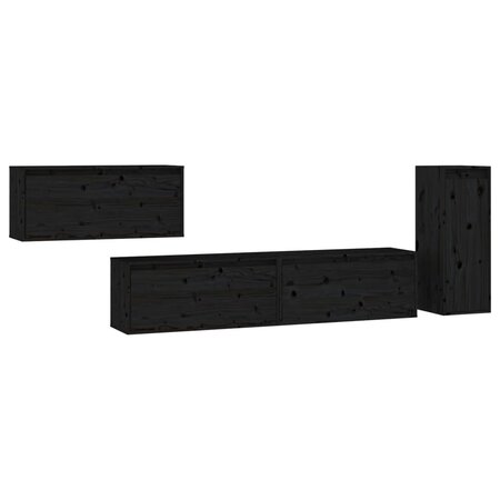 vidaXL Meubles TV 4 Pièces Noir Bois massif de pin