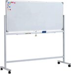 Tableau magnétique blanc à roulettes double face effaçable cadre en aluminium 120x60 cm incluant aimants marqueurs rigole panneau magnétique aimanté