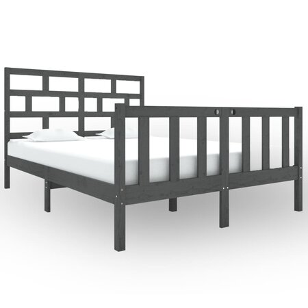 vidaXL Cadre de lit Gris Bois de pin massif 135x190 cm Double