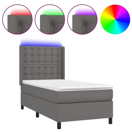 vidaXL Sommier tapissier avec matelas et LED Gris 90x200 cm Similicuir