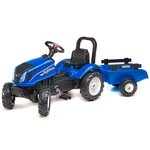Falk tracteur à pédales à chevaucher new holland avec remorque bleu