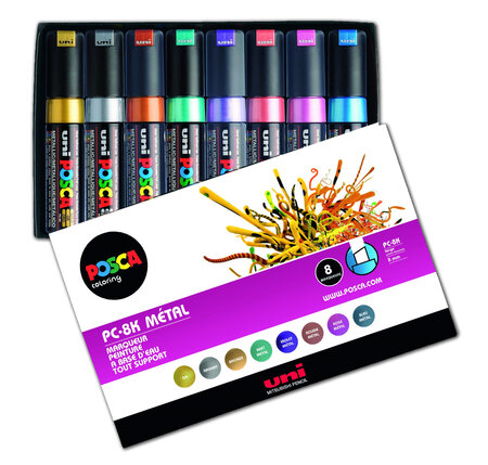 Marqueurs Posca - PC8K Pointe large biseautée - Métallic 8 pièces