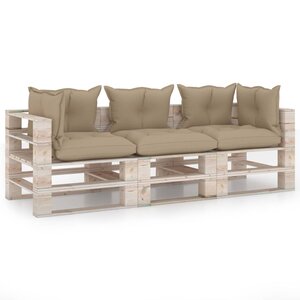 vidaXL Canapé palette de jardin 3 places et coussins bois de pin