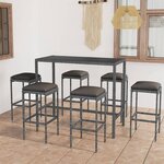 vidaXL Ensemble de bar de jardin 7 Pièces et coussins Résine tressée Gris