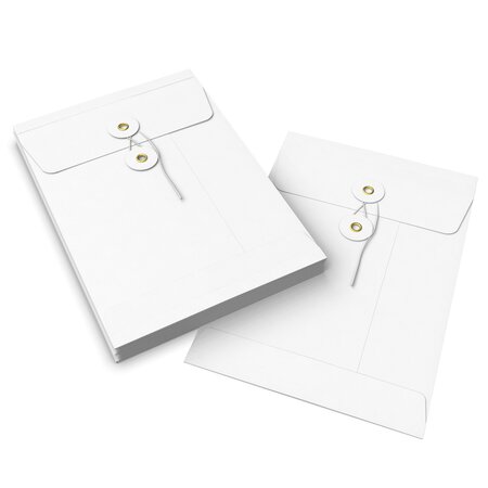 Lot de 10 enveloppes à soufflets à rondelle et ficelle blanche 229x162