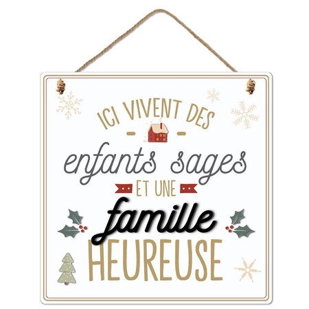 Plaque à suspendre noël famille heureuse