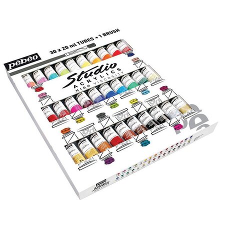 Set de 30 peintures acrylique + pinceau brosse - 30 x 20 ml