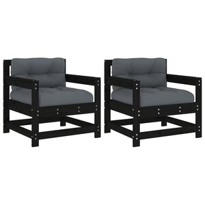 vidaXL Chaises de jardin et coussins lot de 2 noir bois de pin massif