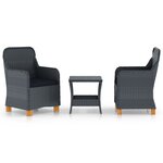 vidaXL Salon de jardin 3 Pièces avec coussins Résine tressée Gris foncé