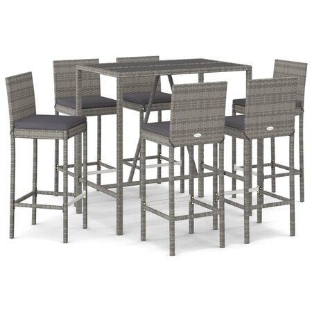 vidaXL Ensemble de bar de jardin 7 Pièces avec coussins gris poly rotin