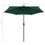 vidaXL Parasol avec LED et mât en aluminium 270 cm Vert