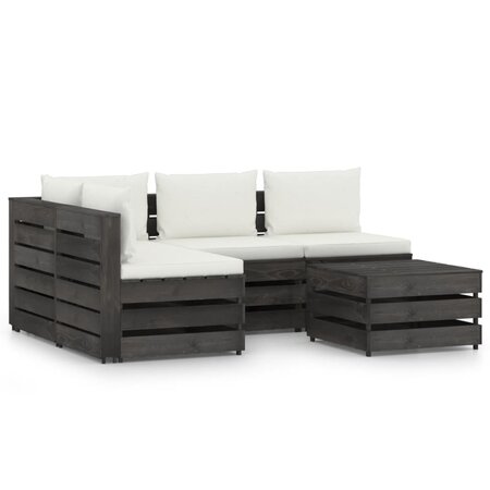 vidaXL Salon de jardin 5 Pièces avec coussins Bois imprégné de gris