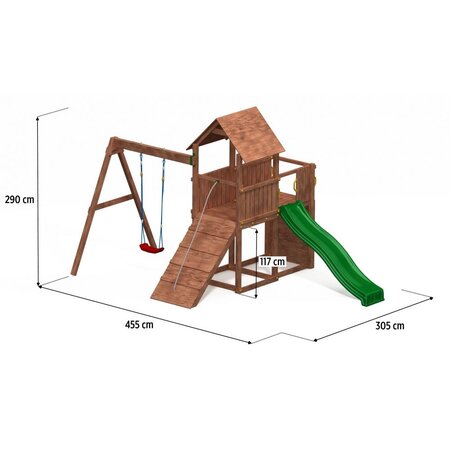 Plateforme de jeux en bois carol tour + toboggan + balançoire + rampe