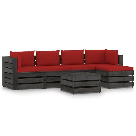 vidaXL Salon de jardin 6 Pièces avec coussins Bois imprégné de gris