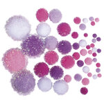 Pompons metallic  assortis  rose foncé - blanc  coul.+tailles assorties  50 pces