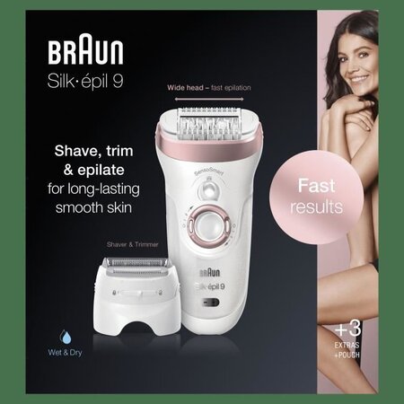Braun silk-épil 9 9-720 épilateur - technologie micro-grip - tete 40   plus large