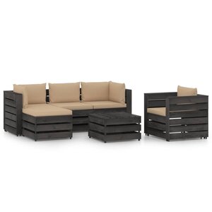 vidaXL Salon de jardin 6 Pièces avec coussins gris bois imprégné
