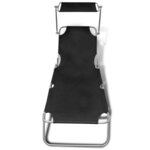 vidaXL Chaise longue pliable avec auvent Acier et tissu Noir