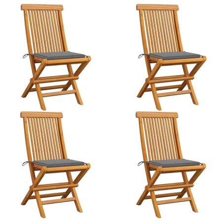 vidaXL Chaises de jardin avec coussins gris 4 Pièces Bois de teck massif